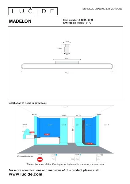 Lucide MADELON - Wall light Bathroom - LED - 1x18W 2700K - IP44 - Black - technical